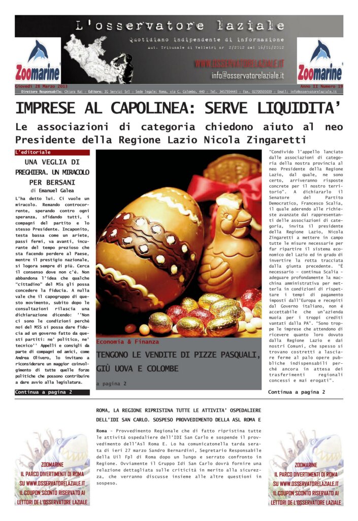 L'osservatore d'Italia edizione del 28 Marzo 2013